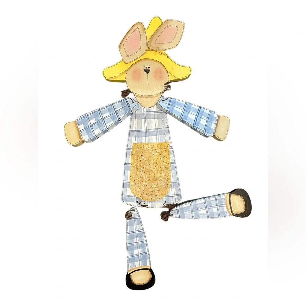 VTG Rustic farmhouse cottage-core Easter bunny wall hang primitive spring decor